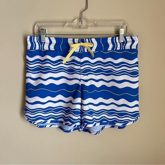 Columbia Blue/White/Yellow Wave Pattern Elastic Waist Unlined Shorts Size Large - Picture 1 of 10